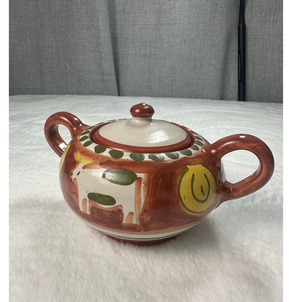 Solimene Vietri Sugar Bowl Unisex OS Multicolor Excellent Italian Cow Bull